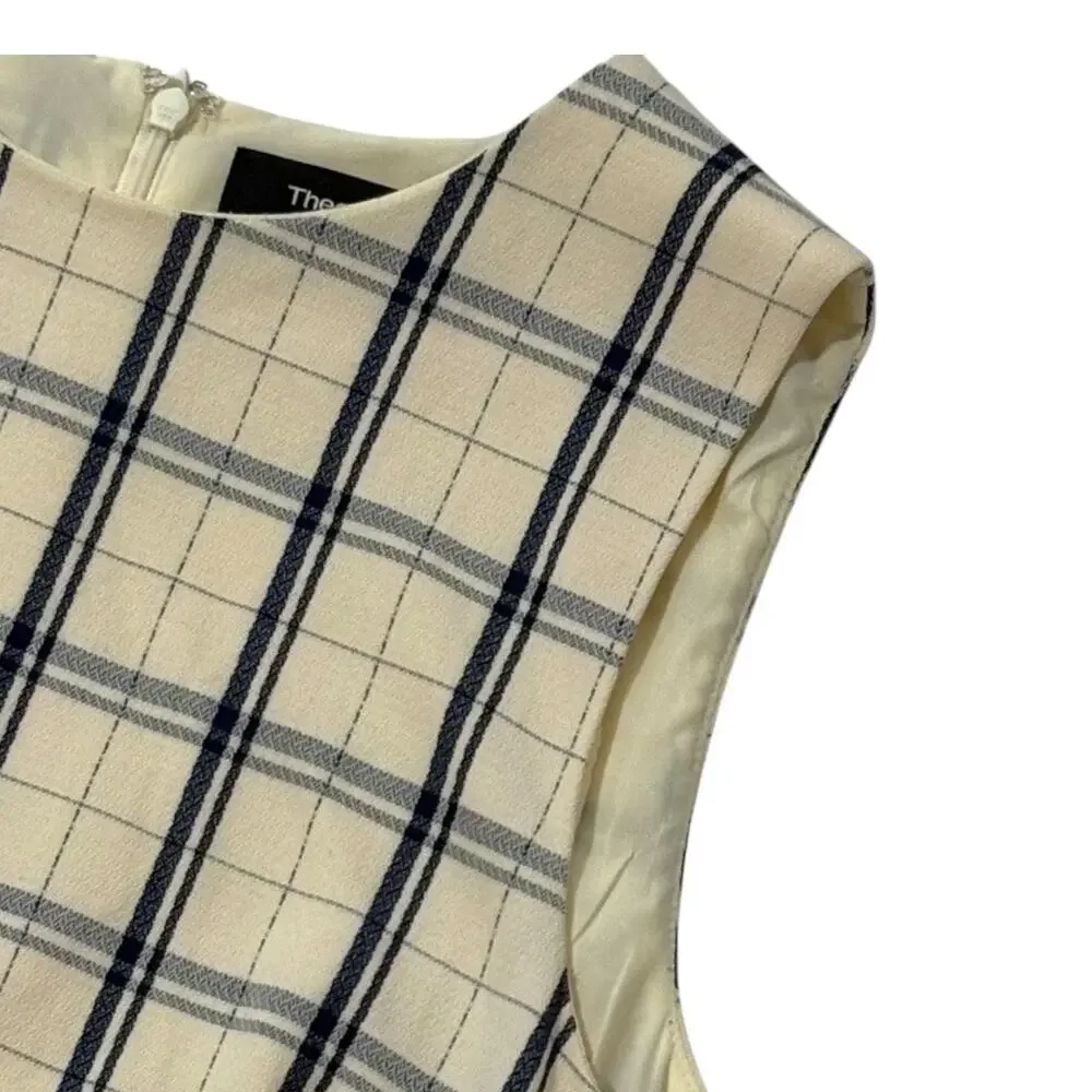 Theory Sleeveless Plaid Dress - Size 8 - Ivory - Shift, Above Knee, Work Classic - Picture 11 of 12